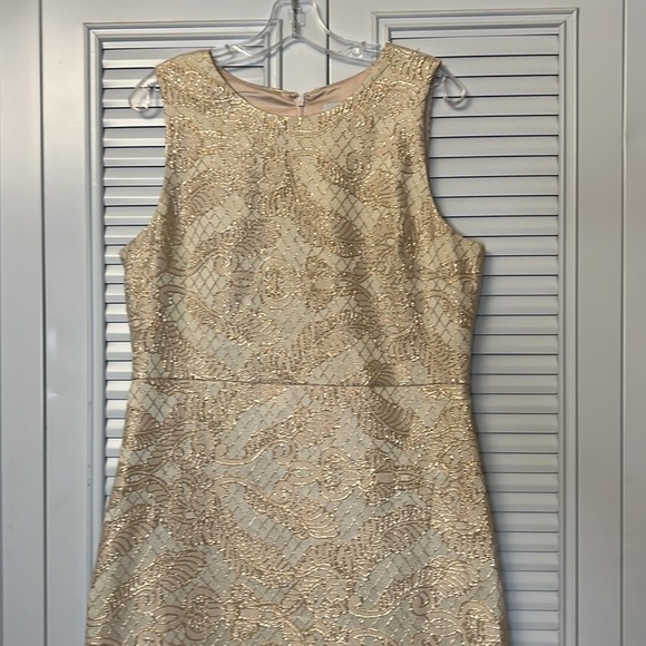 Belle Badgley Mischka Cream Gold Sleeveless Embroidered Lace Style Dress… - Picture 6 of 15